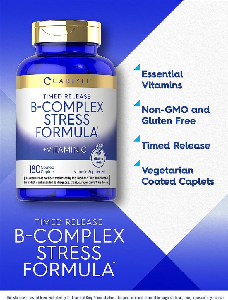 Carlyle B Complex Stress Vitamin Supplement | 180 Caplets | with Vitamin C | Non-GMO and Gluten Free