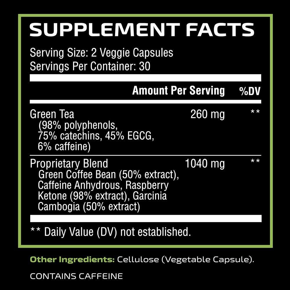 Green Tea Weight Loss Pills | Belly Fat Burner, Metabolism Booster,  Appetite Suppressant for Women  Men | 45% EGCG | With Green Coffee Bean Extract | Vegan, Gluten-Free Supplement | 60 Capsules